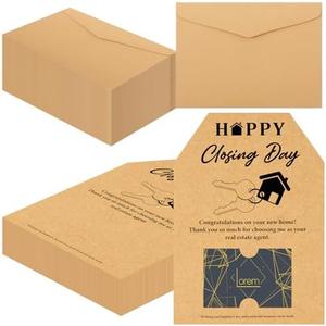 MotiMind 50 Sets of Real Estate Mailers Greeting Cards Neighbor House Shaped Cards With Envelopes Real Estate Agent Supplies (Happy Closing Day)
