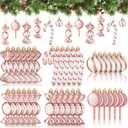 Liliful 30 Pcs Christmas Candy Cane Lollipop Ornaments Set Plastic Holiday Peppermint Candy Home Hanging Ornament Lollipop with Rope for Xmas New Year Party Decor(Rose Gold White)