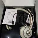 Wireless Headset, Bluetooth Headphones with Microphone Noise Canceling & USB Dongle, Trucker Bluetooth Headset with Mic Mute for Cell Phone Computer Work Office Meetings Teams Skype Call (Champagne Gold & White)