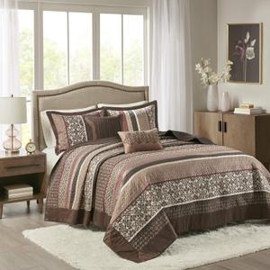 Madison Park Oversized Queen Quilt Bedding Set, Reversible Quilted Bedspread Set, 5PC