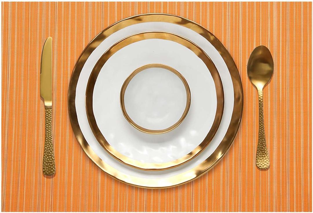 FunWheat Placemats Set of 8 Vinyl Washable Place Mats for Dining Table Durable Plastic Woven Table Mats 12inches x 18inches Easy Clean Indoor Outdoor Use(Rectangle Orange,8pcs)
