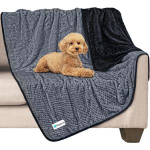 PetAmi Waterproof Dog Blanket, Leakproof Puppy Blanket for Medium Large Dogs, Furniture Sofa Couch Cover Protector, Fleece Pet Throw Indoor Cat Kitten, Reversible Washable Soft Plush, 40x60 Black Gray