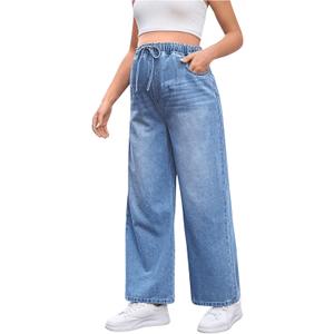 MakeMeChic Women's Maternity Denim Pants Elastic Waist Drawstring Wide Leg Baggy Pregnancy Jeans with Pockets Light Wash Medium MakeMeChic Women's Maternity Denim Pants Elastic Waist Drawstring Wide Leg Baggy Pregnancy Jeans with Pockets Light Wash Medium