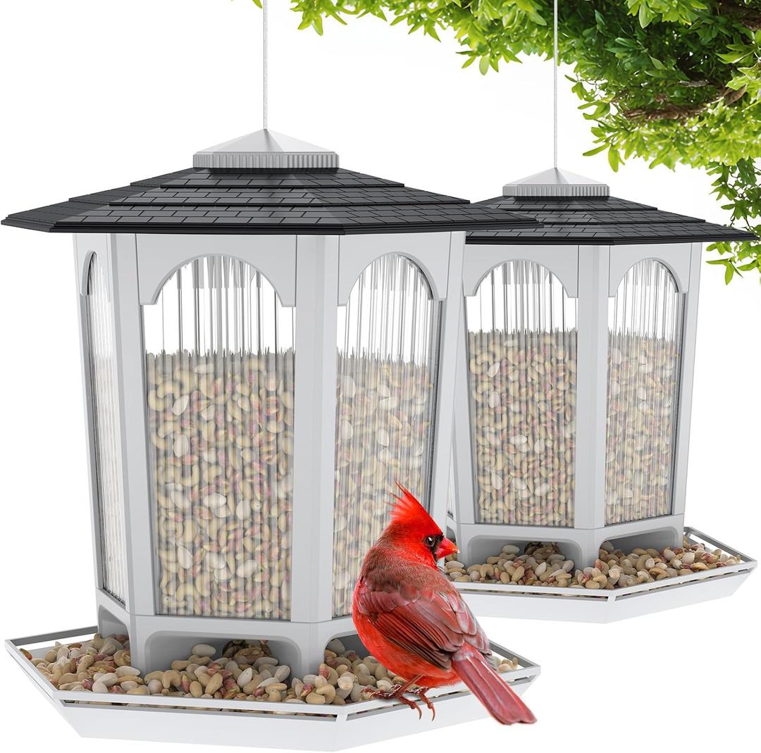 2 Pcs Haning Bird Feeder for Outdoors, Wild Bird Feeders for Outside, Fits for Cardinals, Unique Bird Watching Gift, Standard White, Large Size(2 Pcs)