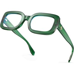VISOONE Rectangle Blue Light Blocking Glasses Thick Square Frame Computer Glasses Vintage Women Men Harmony (Basil Green)