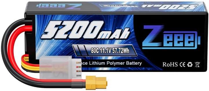 Zeee 3S 5200mAh Lipo Battery 11.1V 80C Hard Case with XT60 Connector for RC Car Truck Boat Airplane Quadcopter Helicopter Racing Hobby