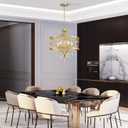 Gold Crystal Chandelier, 5-Light Modern Farmhouse Chandelier for Dining Room Vintage Hanging Pendant Light Fixtures, Gold Round Chandelier for Kitchen Island Entryway Foyer Bedroom Office Bar