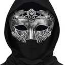 Guayma Steampunk Oni Masquerade Mask for Men/Women Halloween Mardi Gras Venetian Costume Party Prom Ball (Roman-silver)