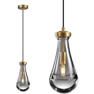 TACDANDM Raindrop Pendant Light, Brass Glass Pendant Lighting, Teardrops Modern Hanging Light for Entryway Foyer Stairway Kitchen Island Bedroom Dining Living Room Hallway
