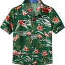2 x SSLR Big Boys Hawaiian Shirt, Kids Hawaiian Shirt, Flamingos Shirt Short Sleeve Luau Shirt for Kids