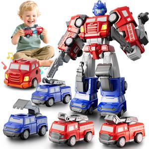 Magnetic Car 5 in 1 Transform Fire Robot Toys for 3 4 5 6 7 Year Old Boys, Magnetic Robotic Action Figures Building Set for Kids, Birthday Gifts Ideas for Boys Ages 3 4 5 6 7(Blue)