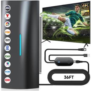 2026 Digital Antenna for Smart TV Indoor with Amplifier, 360 Long Range Reception HD Local Channels -38FT Coax Cable -Supports 8K, 4K, 1080P for Smart/Old TVs