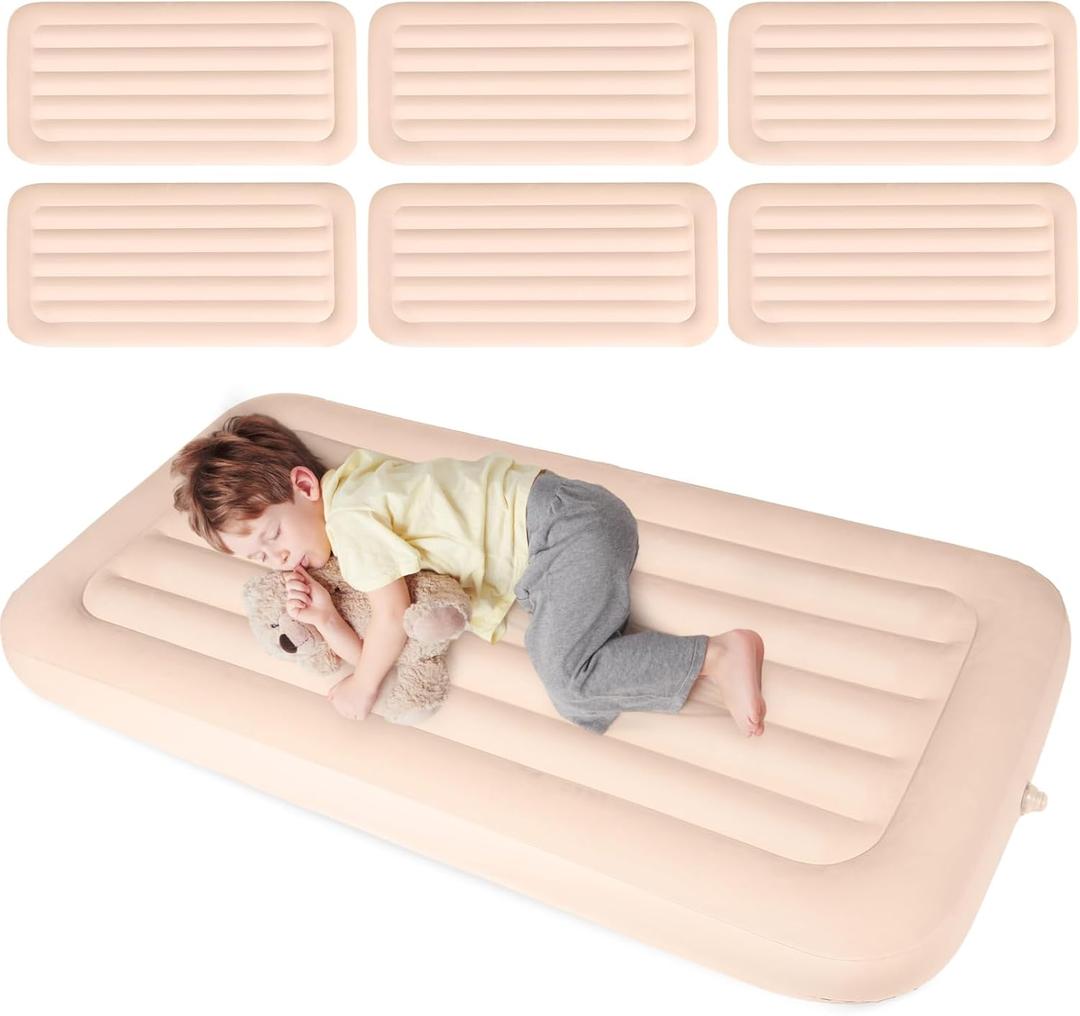 Geetery 6 Pcs Kids Air Mattress Toddler Inflatable Sleepover Airbed 55 x 27.6 x 8.7 Inch Foldable Comfort Flocked Blow up Bed with Patch Kit Portable Air Mattresses for Home Travel Camping Party