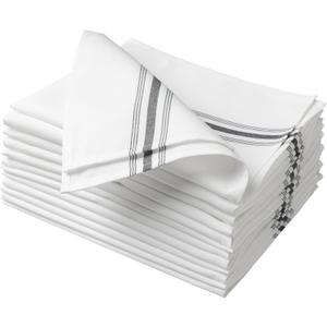 100% Polyester Napkin 18"x22", Dual-Stripe Border  Durable Decorative Napkins for Restaurants & Events, Black, Set of 12