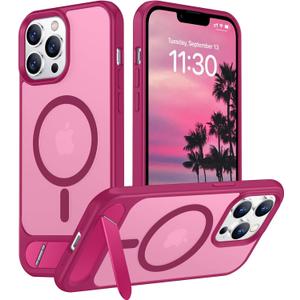 Temdan Magnetic Compatible with iPhone 13 Pro Max Case, [Built-in Invisible Kickstand][Compatible with MagSafe] [Military Grade Shockproof] Slim Translucent Matte Phone Case for iPhone 13 Pro Max 6.7" (Plum Red)