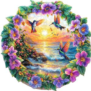 Wood Puzzles for Adults - Beach Sunset Wooden Jigsaw Puzzles - Unique Animal Shape Wooden Puzzles for Adults - Spring Gifts Puzzle for Lovers, Family (13.4 * 13.4in-300 Pieces)