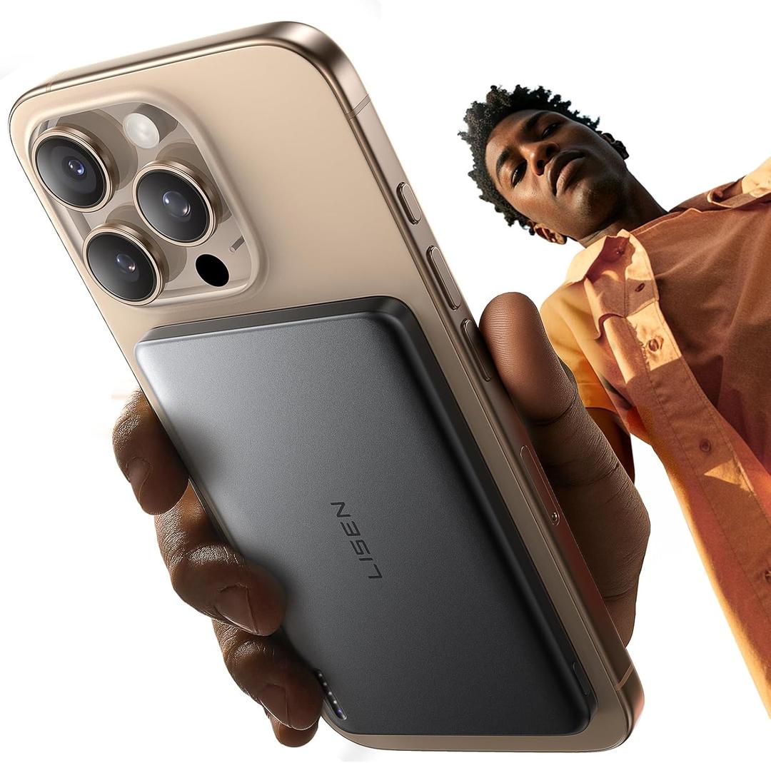 LISEN 0.3 Ultra Slim MagSafe Portable Charger iPhone,Alloy 5,000mAh Wireless Charge Card Phone Charger,Slim MagSafe Battery Pack,Magnetic Power Bank for iPhone 16e Pro Max/15/14/13/12,Gray