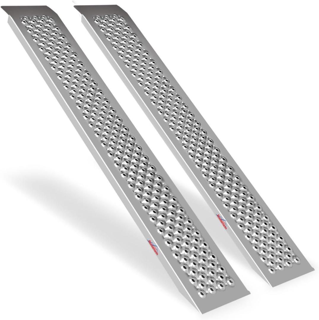 Ruedamann 2PCS 5FT Aluminum Shed Ramps, Rust Proof, Heavy Duty 880 lbs Capacity, 9'' Wide Loading Ramps for Lawn Mower, UTV, ATV Ramp for Trailer, Shed Ramp for Trailers, Riding Mowers, Motorcycles