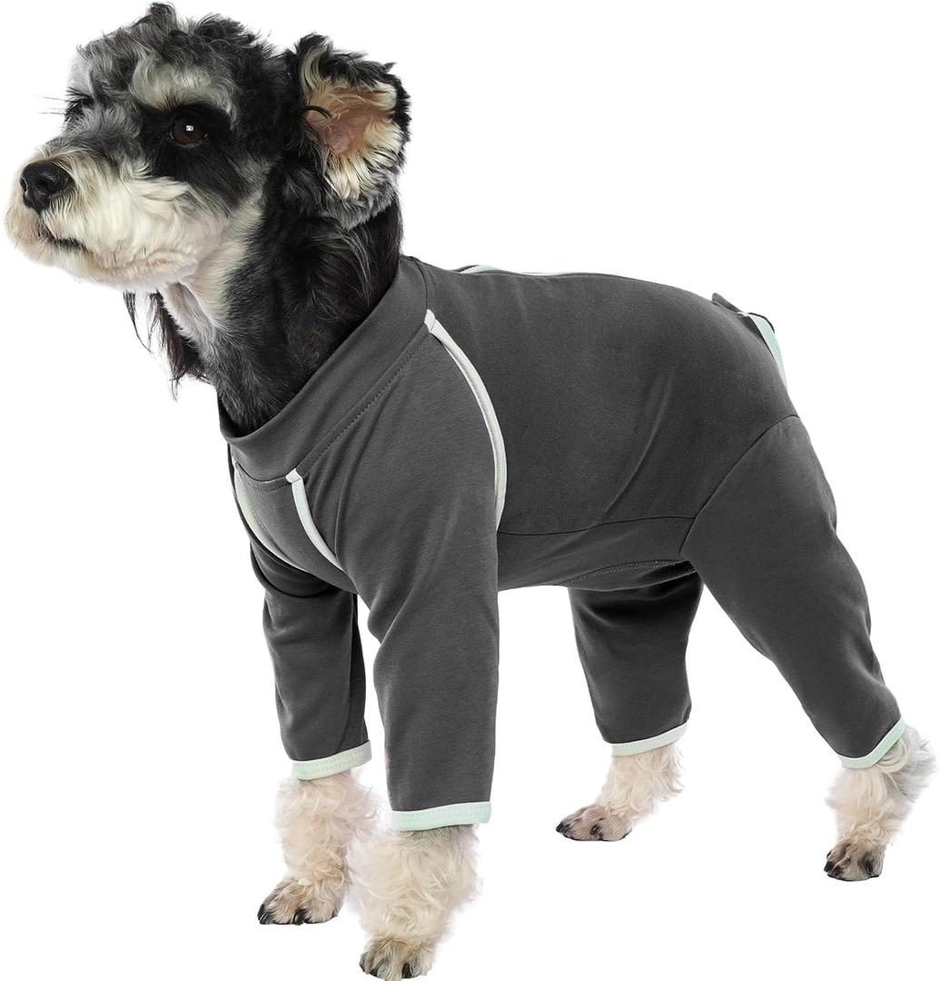 FUAMEY Recovery Suit for Dogs, Long Sleeve Dog Onesie for Surgery Female, Male Neuter Abdominal Wound Surgical Suit Dog Prevent Licking Wounds Shedding Suit Jumpsuit with Zipper (M(chest:21in), Dark Grey)