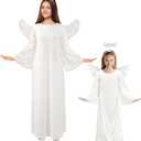 Toulite 2 Set Angel Costume for Woman Girls White Angel Gown with Headband White Wing Nativity Costume for Christmas, 2 Size, 110cm & 135cm