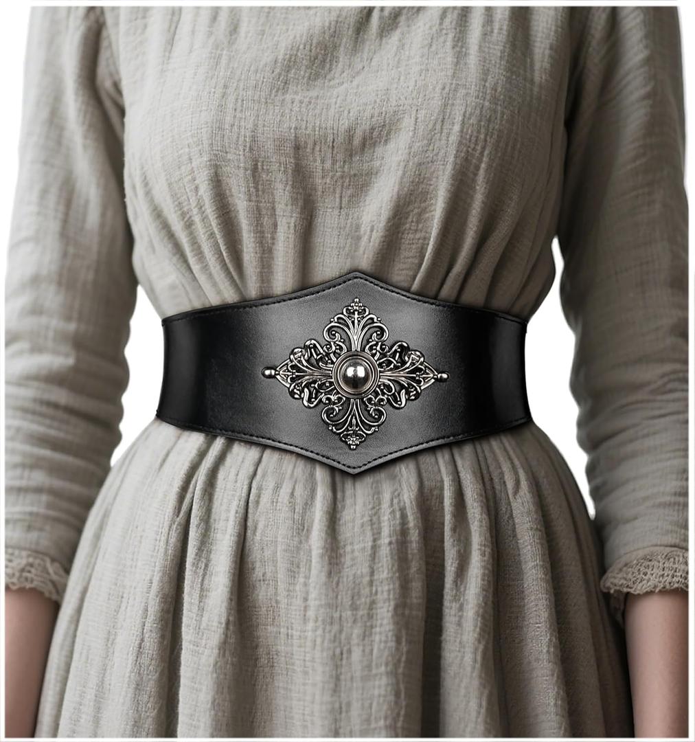Viking Leather Corset Belt Women - Renaissance Waist Corset for Halloween Fantasy Ren Faire Daily Wear (L)