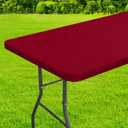 homing Rectangle Table Cloth Cover, Waterproof Polyester Elastic Fitted Tablecloth, Fits for 6 Foot Folding Tables, Washable Table Protector for Picnic, Camping, Outdoor (Wine Red, 30" x 72")