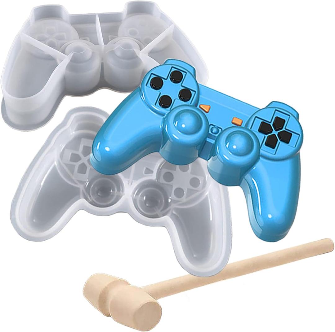 3D Game Controller Chocolate Silicone Molds, Non-Stick Large Breakable Chocolate Molds with 1 Pcs Wooden Mallet for DIY Party Decoration Smash Game Controllers, Cake Baking, Birthday, Candy Molds