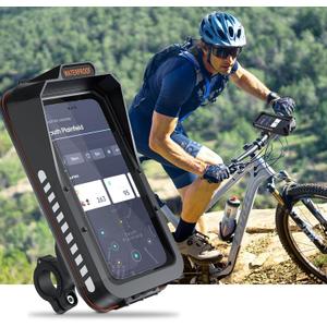 Bike Phone Holder, Water Resistant Motorcycle Phone Mount with Sun-Visor Rain Cover Sensitive Touch Screen Bicycle Accessories Handlebar Cellphone Mount with 360 Rotation for Phones Under 7''