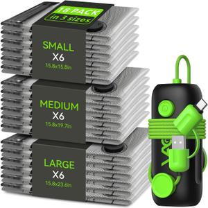 Vacuum Bags for Travel - USB Electric Pump, 18 Pack Carry-on Size Vacuum Seal Bags for Clothing - Space Saver Vacuum Storage Bags for Luggage, Travel Essentials.