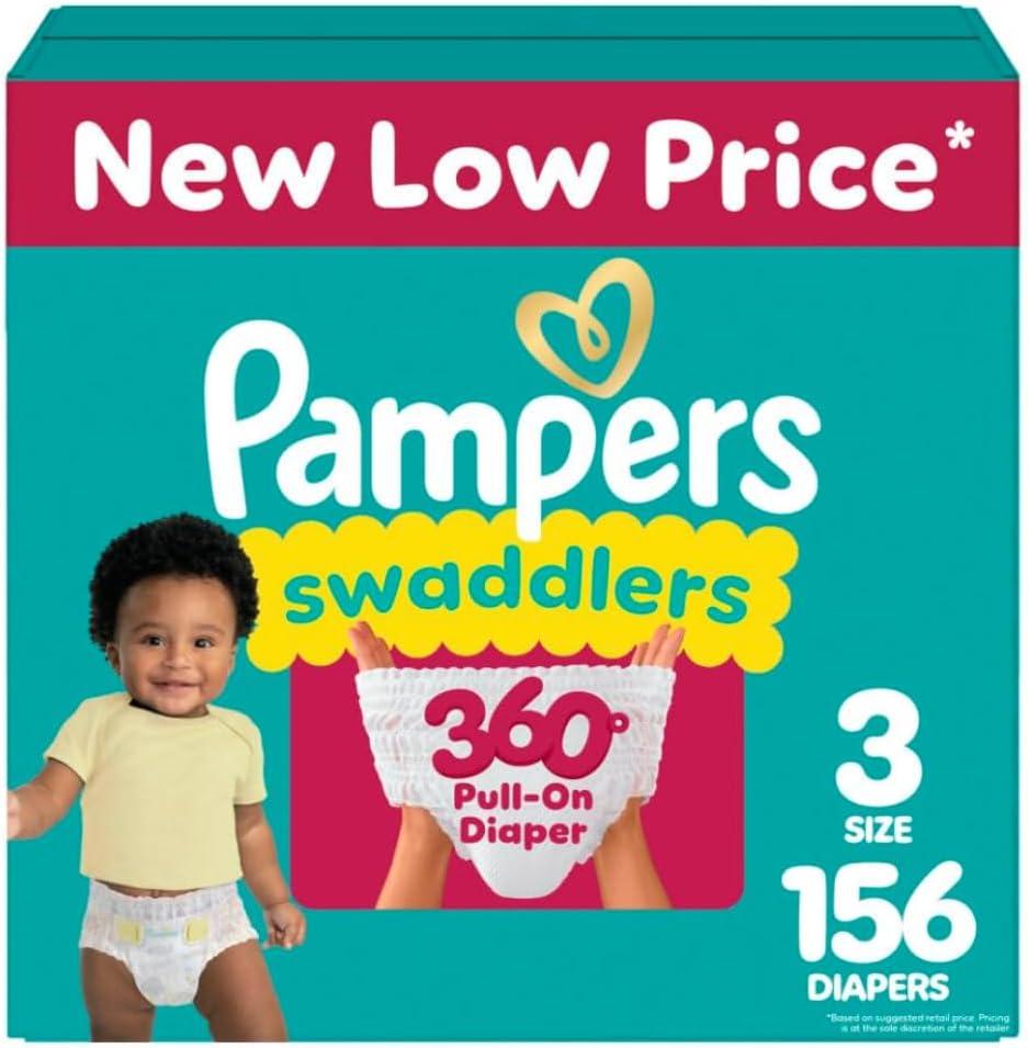 Pampers Diapers - Swaddlers 360 - Size 3, 156 Count, for up to 100% Leakproof Premium Skin Protection 