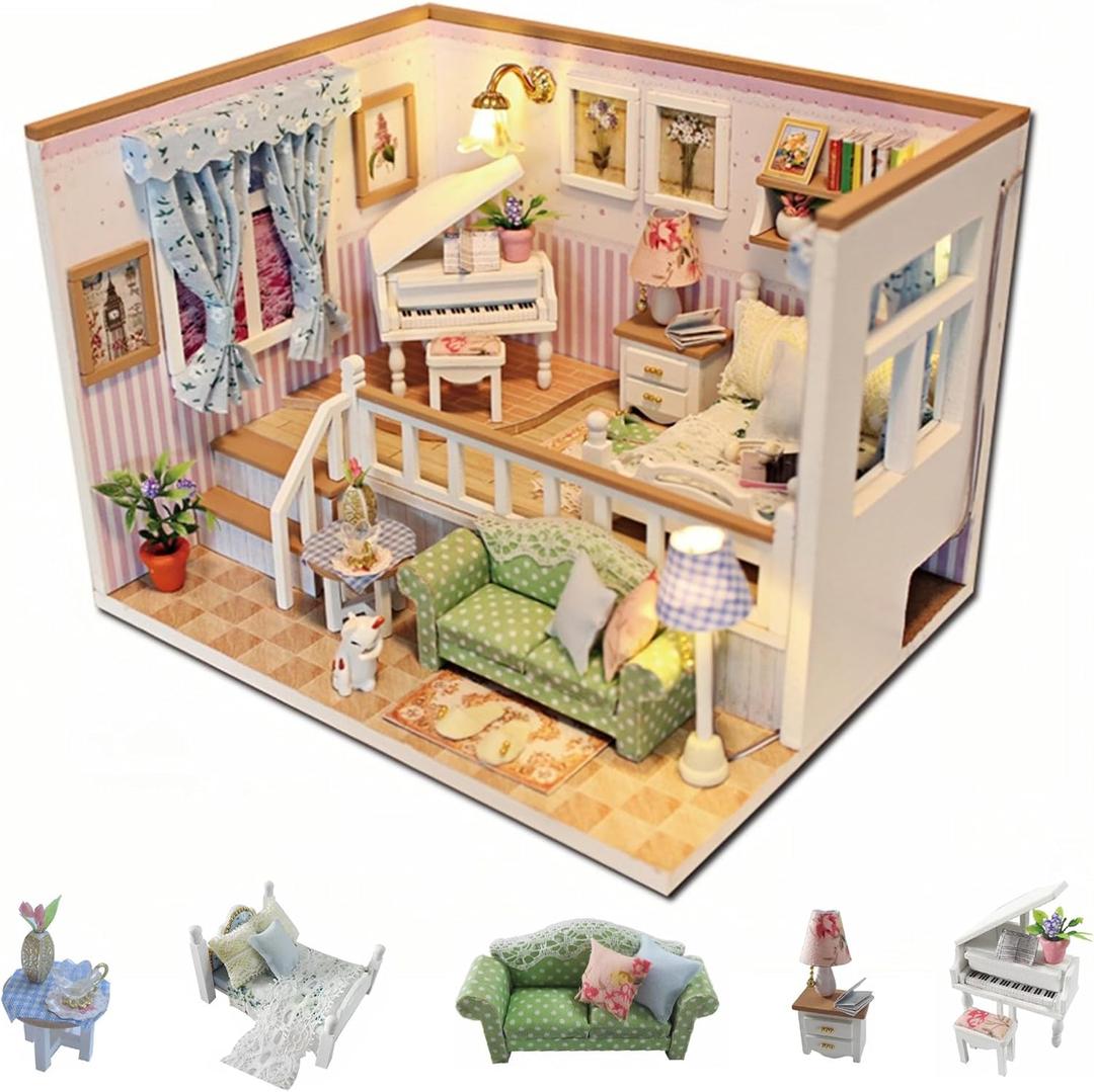 Flever Dollhouse Miniature DIY House Kit Creative Room with Furniture for Romantic Valentine's Gift(Because of Meeting You)