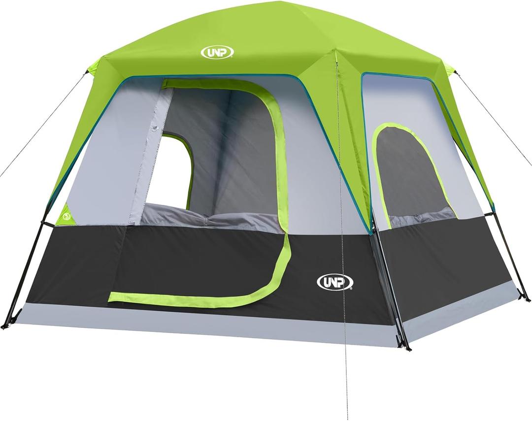 UNP 2/4/6/8 Person Tent, Portable Cabin Tent, Camping Tent 4-Person Easy Set Up, Waterproof with Top Rainfly for Outdoor Camping/Hiking (Fluorescent Green)