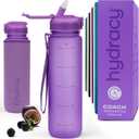 Hydracy Water Bottle with Times to Drink & Straw - Large 32 Oz BPA Free Motivational Water Bottle & No Sweat Sleeve -Leak Proof Gym Bottle with Time Marker - Ideal for Fitness, Sports & Outdoors (Berry Blue)