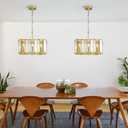 Gold Modern Crystal Chandeliers Rectangle Farmhouse Pendant Light Semi Flush Mount Ceiling Light Fixture for Bedroom Dining Room Kitchen Island Living Room Foyer Hallway(8-Light)