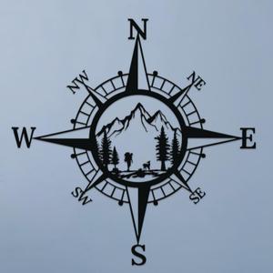 ruelen Metal Decorative Nautical Compass Wall Decor,Mountain Forest Decor Living Room Bedroom Office Porch Garden Patio Signs Wall Hanging Art Beach Theme Home Decoration (17'')