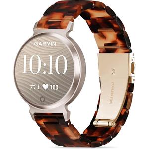 Compatible with Garmin Lily 2 Active Watch Band Resin, 14mm Wristband Bracelet Replacement Strap for Lily 2/2 Classic/2 Active Smart Watch Accessory for Women with Stainless Steel Buckle (Tortoiseshell)
