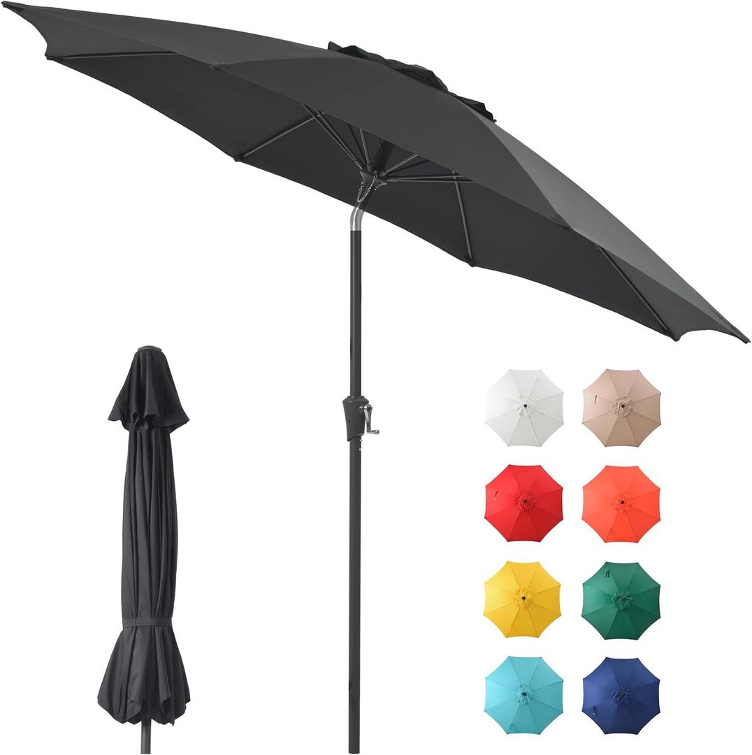 Outdoor 9FT - Patio Table Umbrella with Push Button Tilt and Crank UV Protection Waterproof Pool Umbrella for Market Terrace Beach Garden Deck Backyard Outdoor Restaurant Black