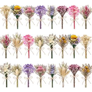 12/24 PCS Charming Dried Flowers Bouquet for Vase Various Dried Wildflowers with Stems Mini Handmade Wildflowers Natural Real Flowers Bulk Flowers Craft (Various Series, 24 PCS)