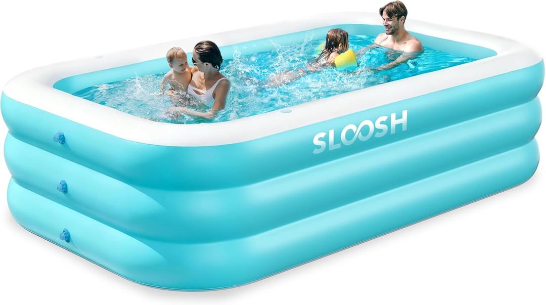 SLOOSH Inflatable Pool for Adults with Seats, 120" x 72" x 22" Full-Sized Blow Up Durable Thickened Above Ground Family Pool, Large Swimming Pools for Backyard Garden Lawn Summer Water Party, Cyan