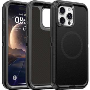 For iPhone 15 Pro Case [Compatible with Magsafe] Military Grade [ Shockproof] [Dropproof] Heavy Duty Protection Protective Magnetic Phone Case Cover for 15 Pro 6.1" Black