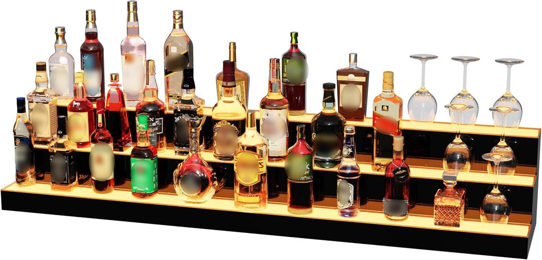 MESAlLUP 60 Inch 3 Tier Lighted Liquor Bottle Display Shelf, LED Bar Shelves with Remote Control, Mulit Color Lighting for Home Mini Bars Decor, Restaurants & Party Use, Acrylic Stand