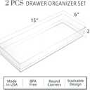 STORi SimpleSort 1-Piece Stackable Clear Drawer Organizer | 15" x 6" x 2" Rectangle Tray | Wide Makeup Vanity Storage Bins and Office Desk Drawer Divider | Made in USA