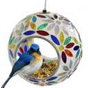 Sunnydaze 6-Inch Glass Mosaic Hanging Bird Feeder for Outdoors - Fly-Through Wild Bird Feeder - Rainbow Daisies (Rainbow Daisies Mosaic)
