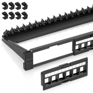 Everest 24 Port Keystone Patch Panel (10-Pack) - Removable 6-Port Panels - Use with Slim Profile Keystones ONLY (Wider Jacks May Not Fit Side by Side) - 8 Blank Keystone Jack Inserts Included