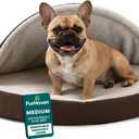 FurHaven Round Orthopedic Dog Bed for Medium Dogs, Egg Crate with a Solid Orthopedic Foam Base with Attached Blanket Hood and Removable Washable Cover, Medium, Sherpa & Suede Snuggery, Espresso