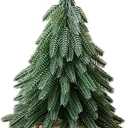 Artificial Mini Christmas Tree Tabletop Ornaments Wooden Base Flocked Christmas Tree Small Christmas Tree Decor for Shelf Bedroom Home Office (20cm/7.87inch, Style 2)