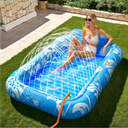 Inflatable Tanning Pool Lounger Float with Sprinkler, 77" x 47" Pool Floats Adult with Pillow, 6 in 1 Suntan Tub Raft Floatie with Drink Holder Sunbathing Water Lounge