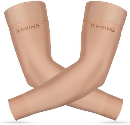 KEKING Lymphedema Compression Arm Sleeves for Men Women (Pair), No Silicone Dot, 20-30 mmHg Graduated Compression for Lipedema, Edema, Post Surgery Recovery, Swelling, Pain Relief, Beige S