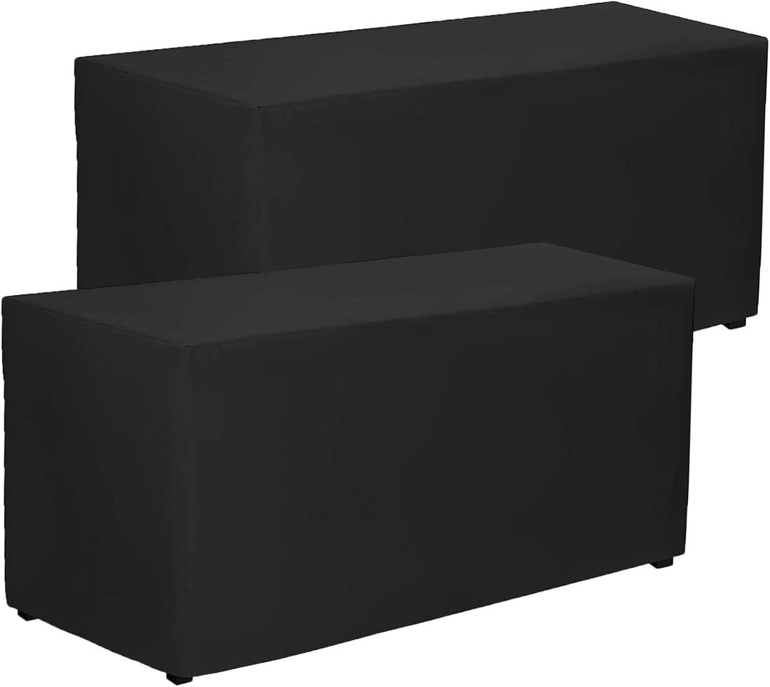 PLOYMONO Black Fitted Tablecloth, 2 Pack Polyester Table Cover for 6 FT Rectangle Table (72x30 Inch) for Trade Show, Buffet, Banquet, Wedding