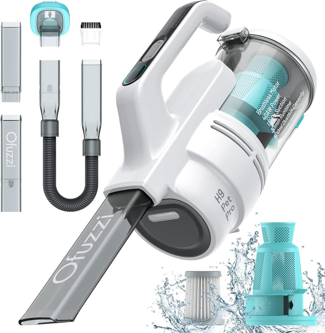 Ofuzzi H9 Pet Pro 5-in-1 Cordless Handheld Vacuum, 13000Pa Strong Suction, Portable Handheld Vacuum, Lightweight with LED Light, Rechargeable Hand Held Vacuum for Home, Office, Pet and Car (White)